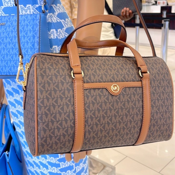 MICHAEL KORS JST TRAVEL MEDIUM DUFFLE SATCHEL SHOULDER CROSSBODY BAG MK BROWN - Picture 9 of 16